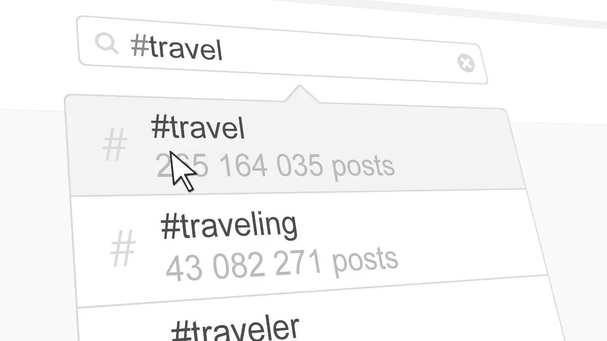 Close up on mouse hovering over "travel" hashtag